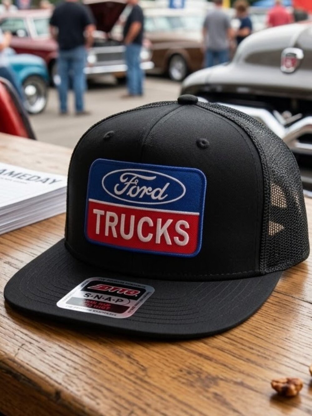 Ford Trucks Hat Retro Dealership Patch Black OTTO Flat Bill Snapback Cap USA 80s
